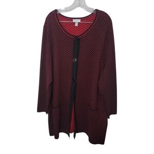 Susan Graver red black diamond pattern snap closure plus size cardigan size 3X